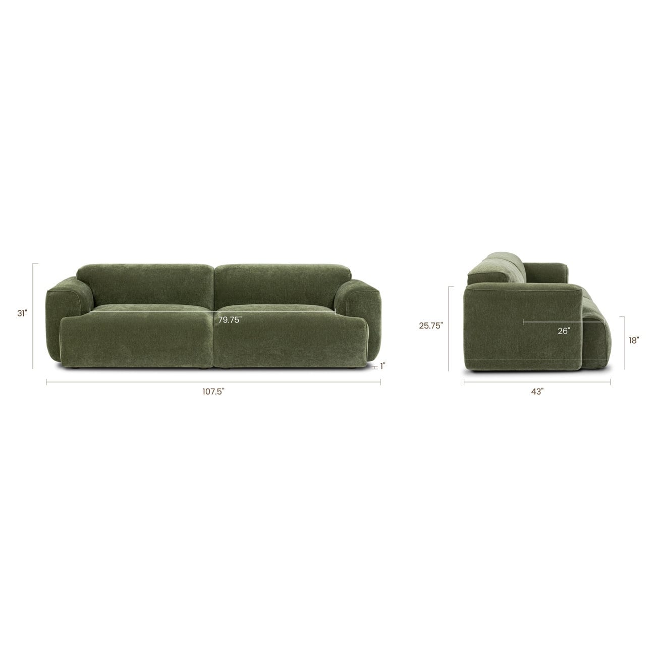 Poly & Bark Nardo 107.5 Premium Velvet Sofa