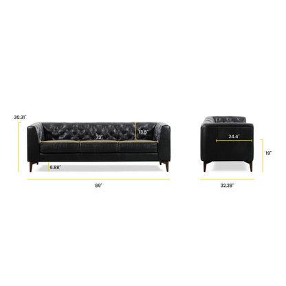 Poly & Bark Essex 89 Sofa - Full Grain Genuine Italian Leather