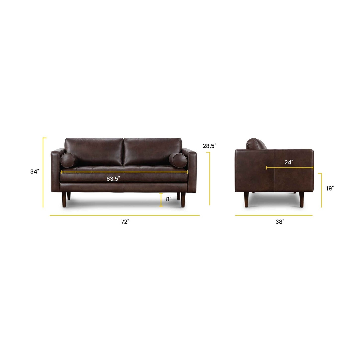 Poly & Bark Napa 72 Apartment Sofa - Full Grain Genuine Italian Leather