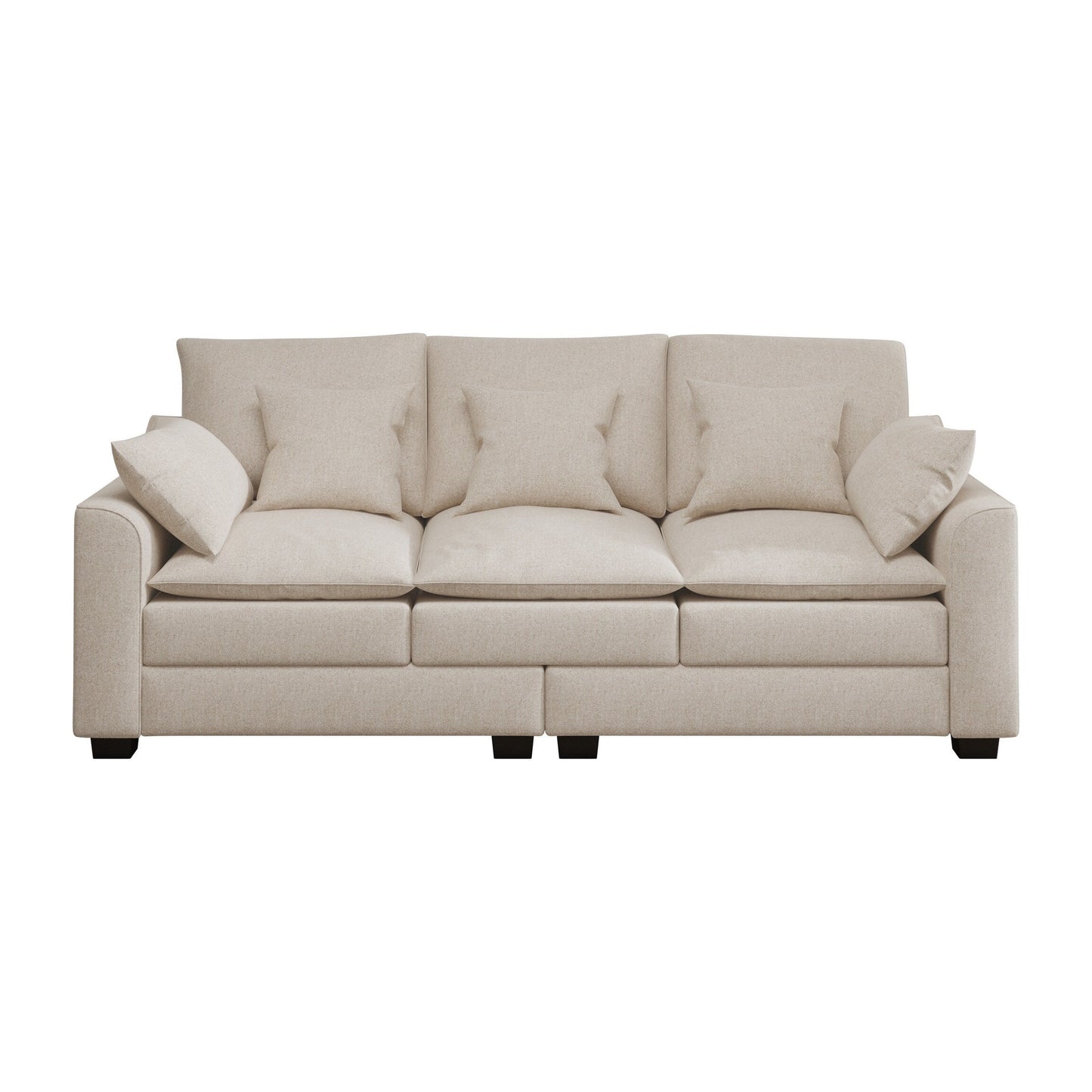Polyester 3-seater Sofa with Pillows and Wood Legs