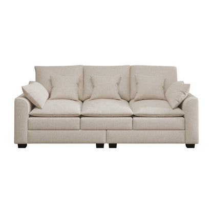 Polyester 3-seater Sofa with Pillows and Wood Legs