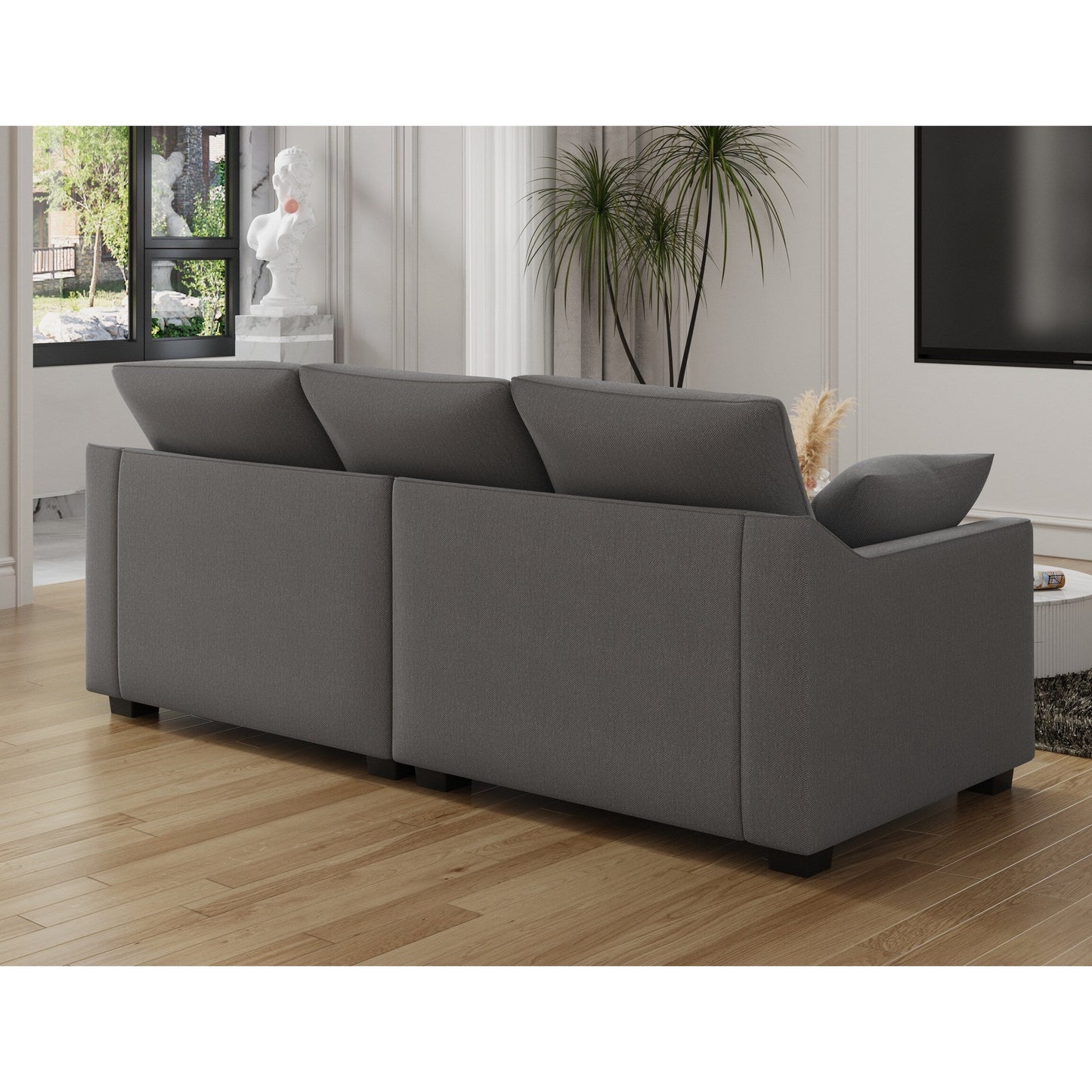 Polyester 3-seater Sofa with Pillows and Wood Legs