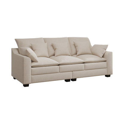 Polyester 3-seater Sofa with Pillows and Wood Legs