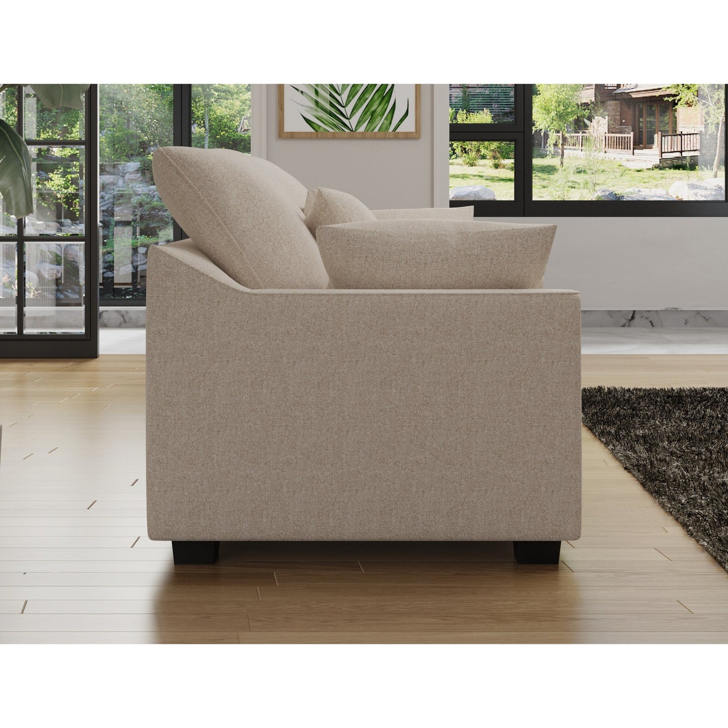 Polyester 3-seater Sofa with Pillows and Wood Legs