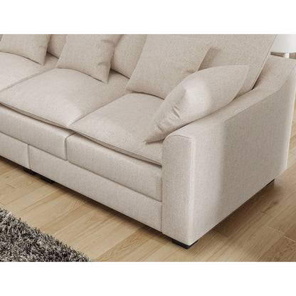 Polyester 3-seater Sofa with Pillows and Wood Legs