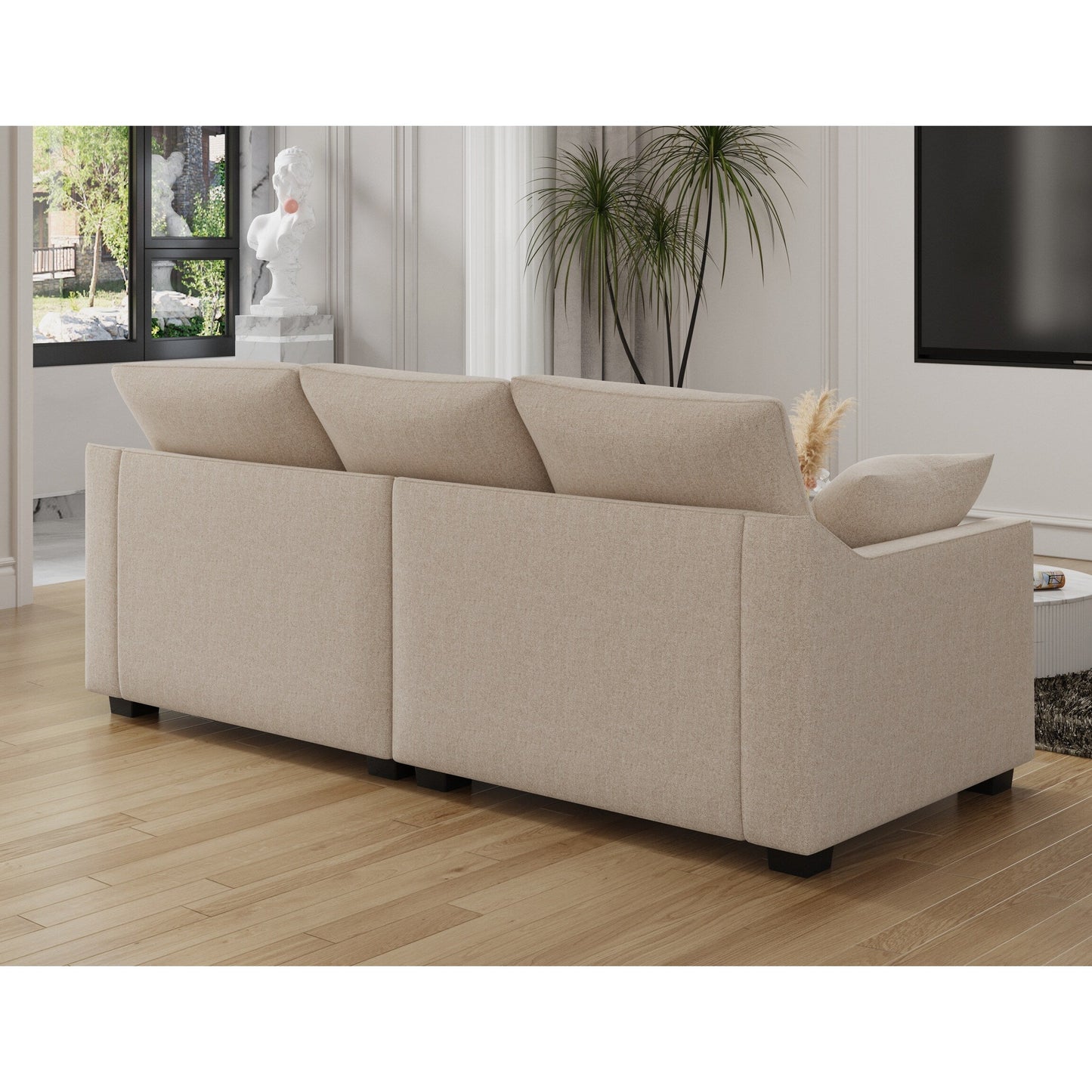 Polyester 3-seater Sofa with Pillows and Wood Legs