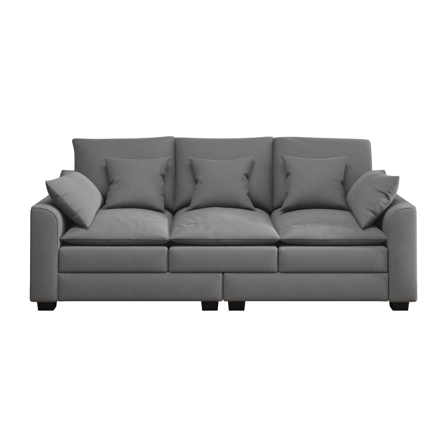 Polyester 3-seater Sofa with Pillows and Wood Legs