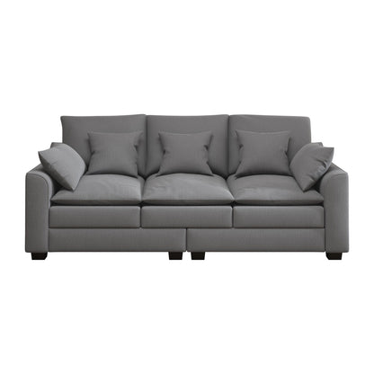 Polyester 3-seater Sofa with Pillows and Wood Legs