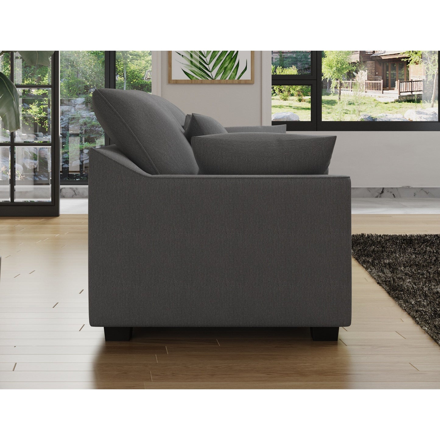 Polyester 3-seater Sofa with Pillows and Wood Legs
