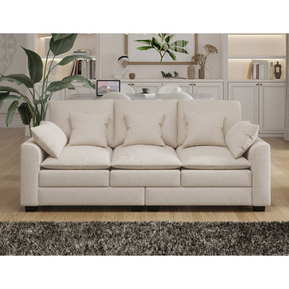 Polyester 3-seater Sofa with Pillows and Wood Legs