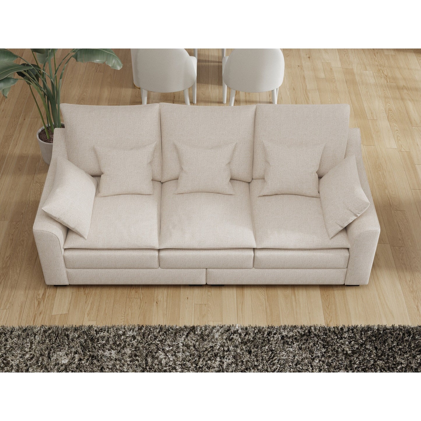 Polyester 3-seater Sofa with Pillows and Wood Legs