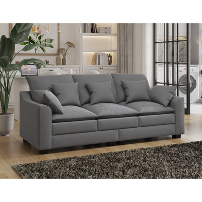 Polyester 3-seater Sofa with Pillows and Wood Legs
