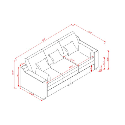 Polyester 3-seater Sofa with Pillows and Wood Legs