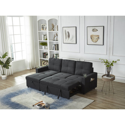 Linen Sectional Sofa Reversible Chaise with Pull out Sleeper