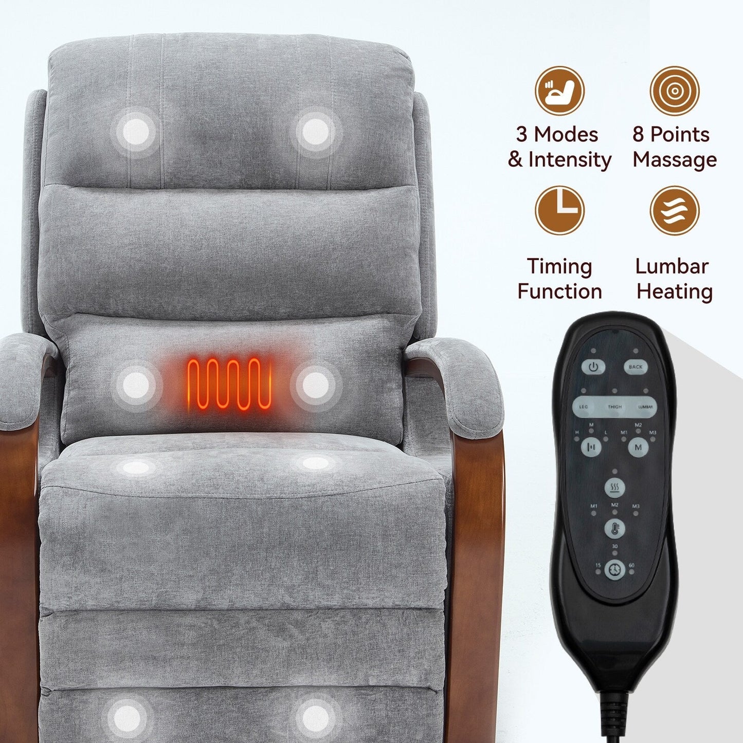 Power Lift Recliner Chair Dual Motor Infinite Position with Solid Wood Armrests, Heat Massage and Heavy Duty Motion Mechanism