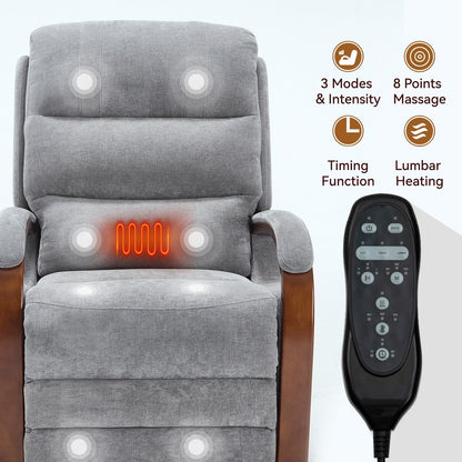Power Lift Recliner Chair Dual Motor Infinite Position with Solid Wood Armrests, Heat Massage and Heavy Duty Motion Mechanism