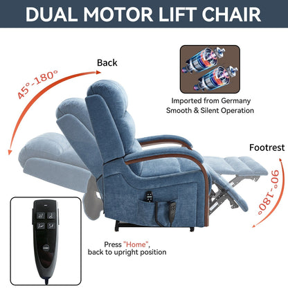 Power Lift Recliner Chair Dual Motor Infinite Position with Solid Wood Armrests, Heat Massage and Heavy Duty Motion Mechanism