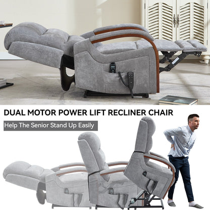 Power Lift Recliner Chair Dual Motor Infinite Position with Solid Wood Armrests, Heat Massage and Heavy Duty Motion Mechanism