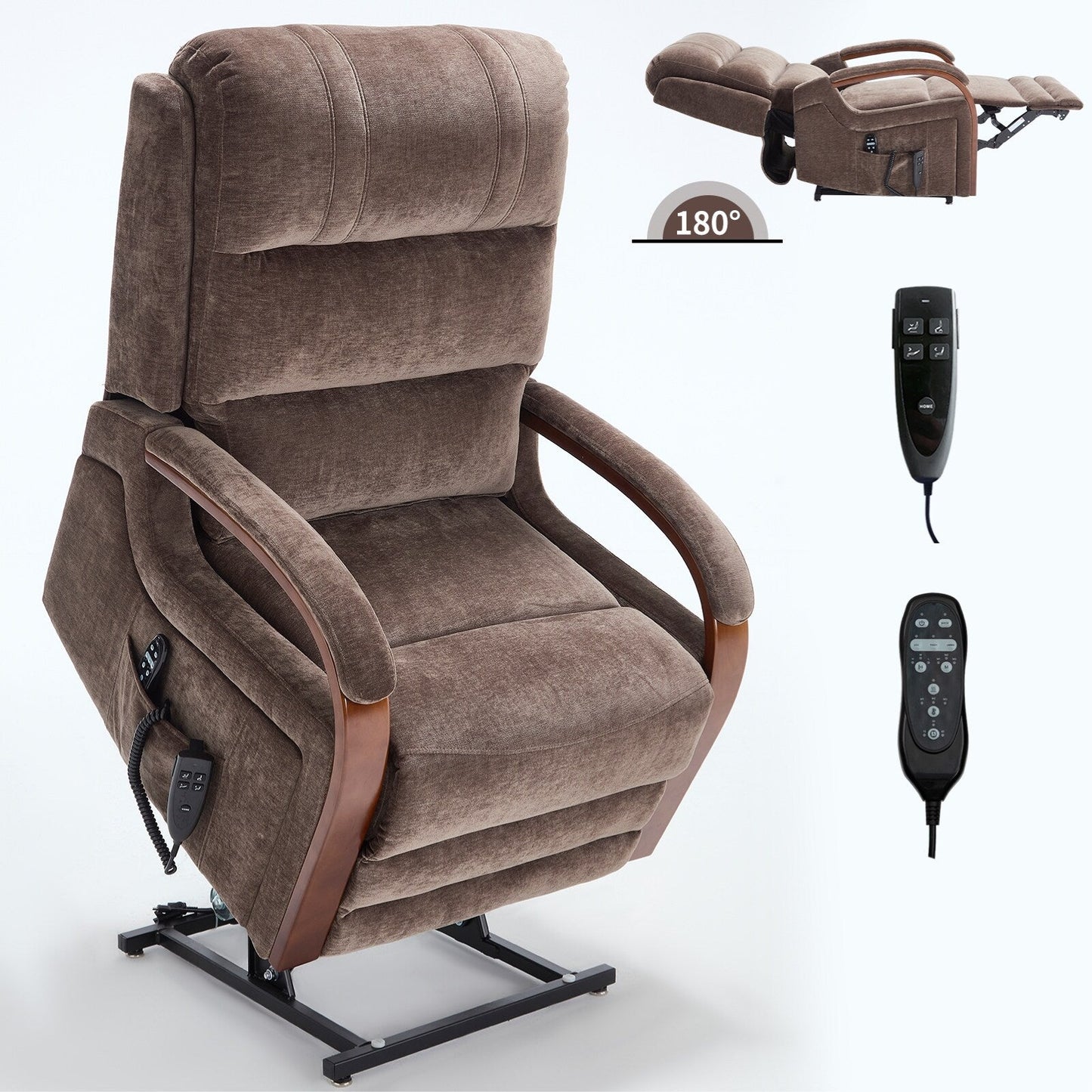 Power Lift Recliner Chair Dual Motor Infinite Position with Solid Wood Armrests, Heat Massage and Heavy Duty Motion Mechanism