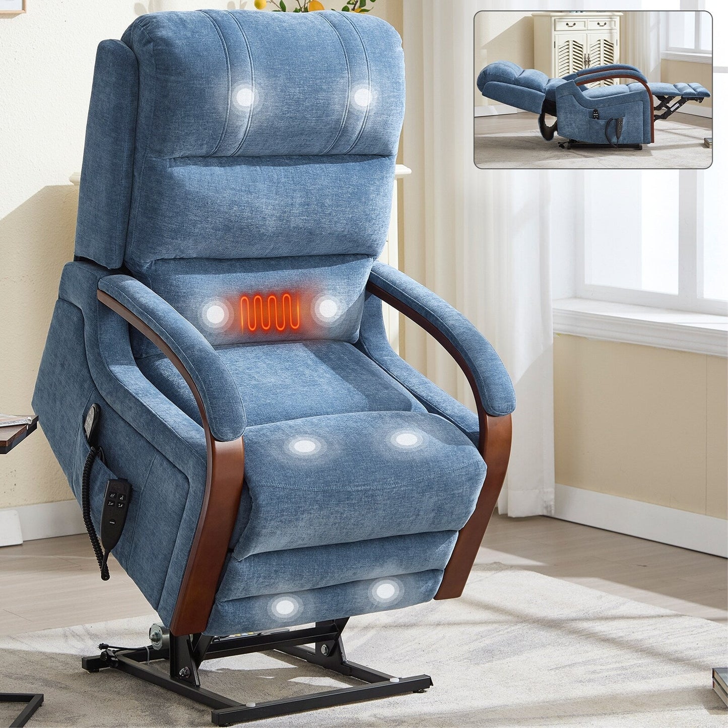 Power Lift Recliner Chair Dual Motor Infinite Position with Solid Wood Armrests, Heat Massage and Heavy Duty Motion Mechanism