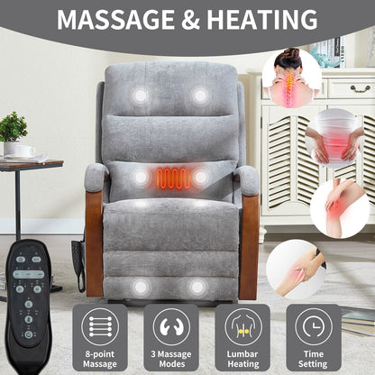 Power Lift Recliner Chair Dual Motor Infinite Position with Solid Wood Armrests, Heat Massage and Heavy Duty Motion Mechanism