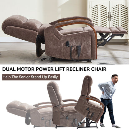 Power Lift Recliner Chair Dual Motor Infinite Position with Solid Wood Armrests, Heat Massage and Heavy Duty Motion Mechanism