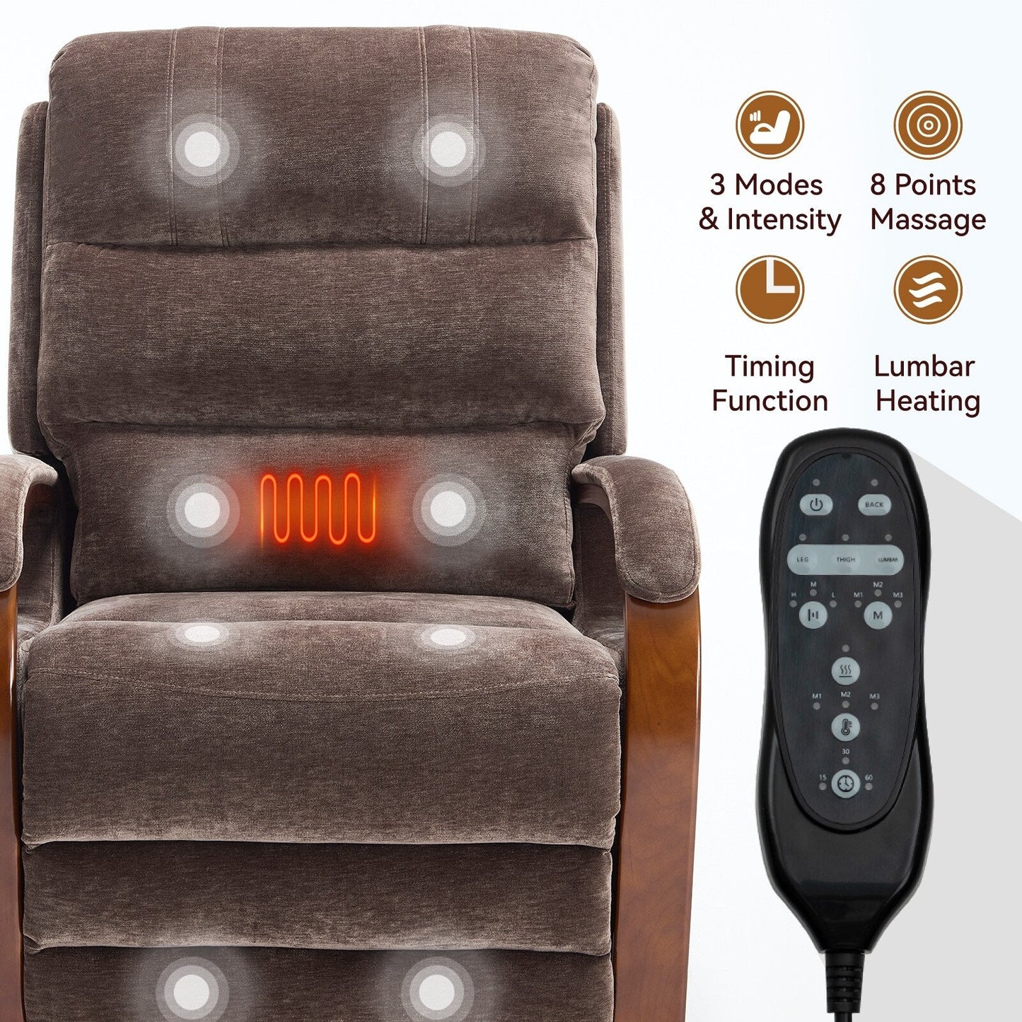Power Lift Recliner Chair Dual Motor Infinite Position with Solid Wood Armrests, Heat Massage and Heavy Duty Motion Mechanism