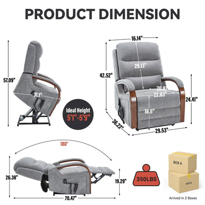 Power Lift Recliner Chair Dual Motor Infinite Position with Solid Wood Armrests, Heat Massage and Heavy Duty Motion Mechanism