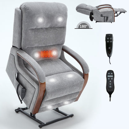 Power Lift Recliner Chair Dual Motor Infinite Position with Solid Wood Armrests, Heat Massage and Heavy Duty Motion Mechanism