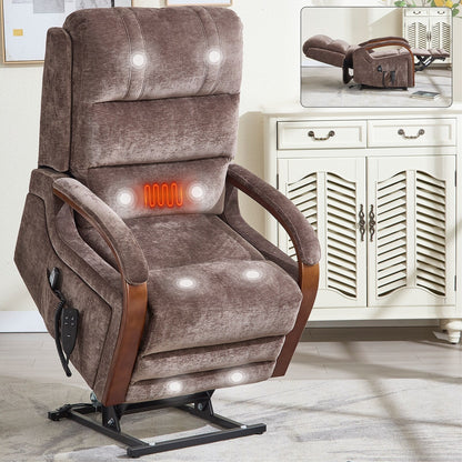 Power Lift Recliner Chair Dual Motor Infinite Position with Solid Wood Armrests, Heat Massage and Heavy Duty Motion Mechanism