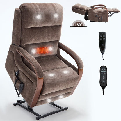 Power Lift Recliner Chair Dual Motor Infinite Position with Solid Wood Armrests, Heat Massage and Heavy Duty Motion Mechanism
