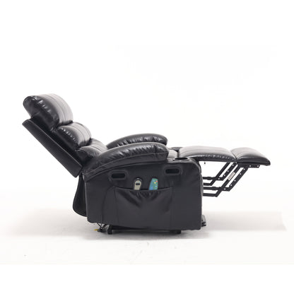 Power Lift Recliner Chair Electric Massage Heat Sofa with Wide Seat, Side Pockets, Cup Holders and Timer for Seniors