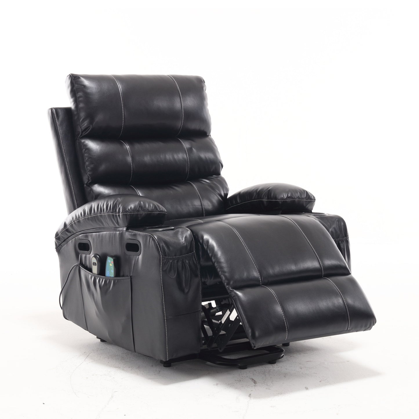 Power Lift Recliner Chair Electric Massage Heat Sofa with Wide Seat, Side Pockets, Cup Holders and Timer for Seniors