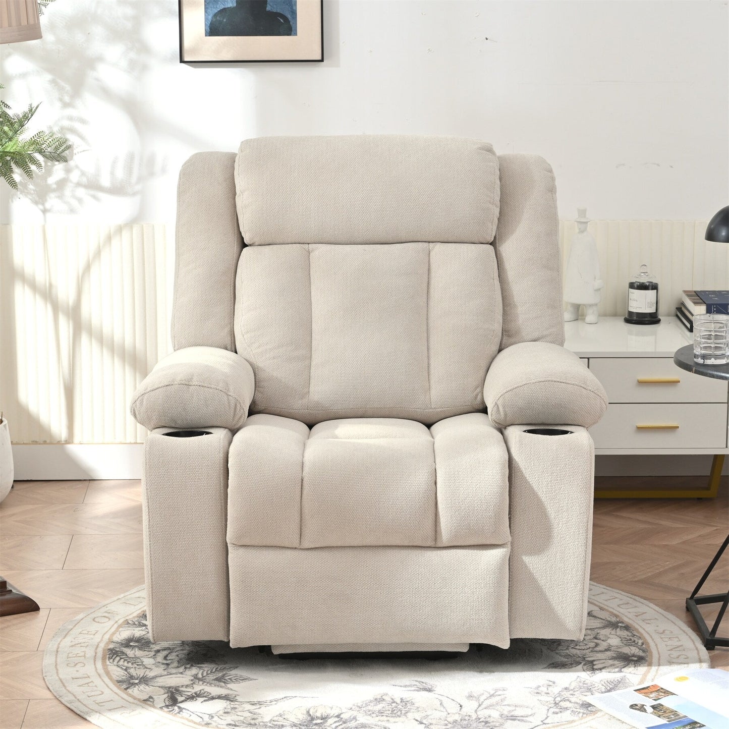 Power Lift Recliner Chair For Elderly,Fabric Lift Chairs W/ Extended Footrest With 2 Cup Holders,Side Pockets,Remote Control