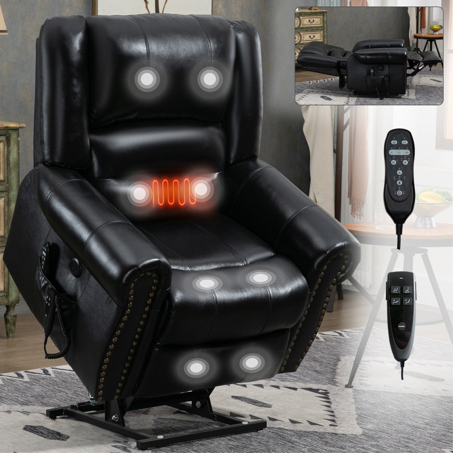 Power Lift Recliner Chair Heat Massage Dual Motor Infinite Position Up to 350 LBS, Heavy Duty Motion Mechanism with USB Ports