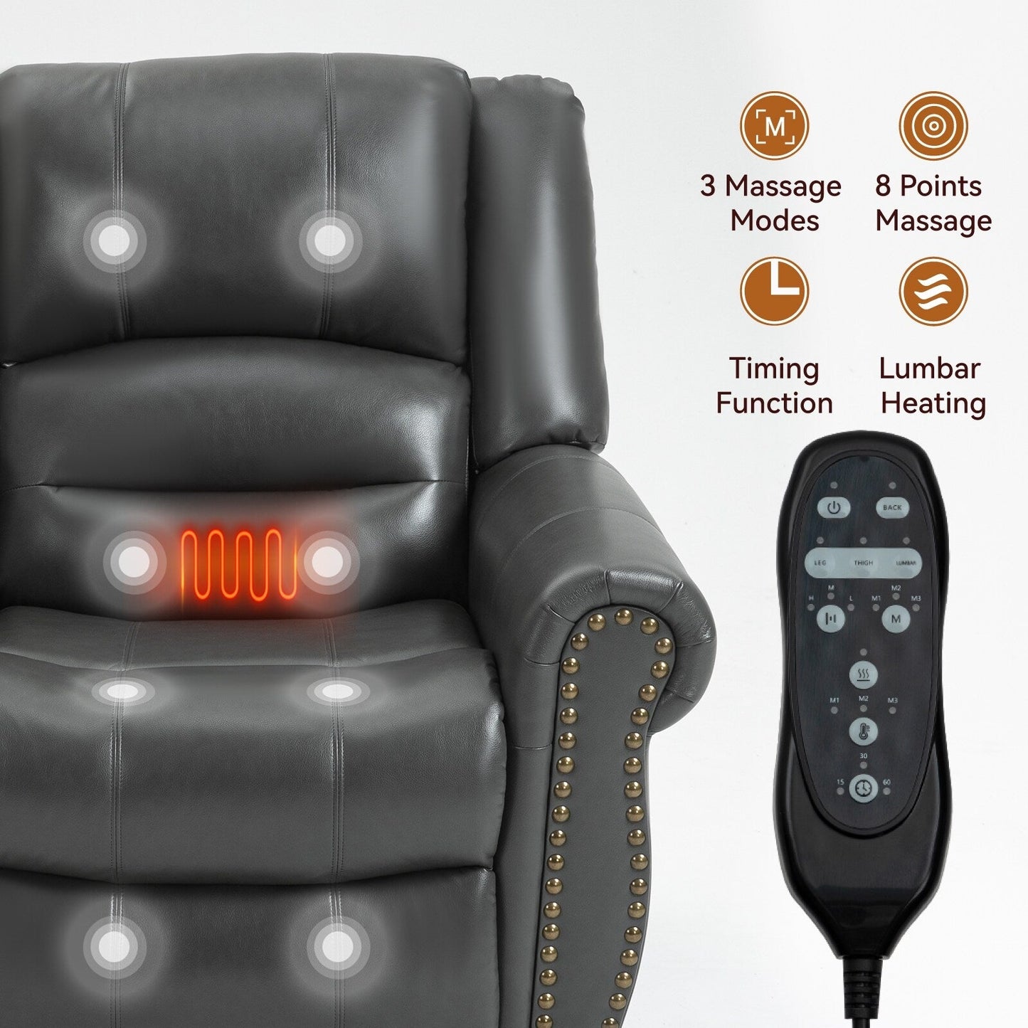 Power Lift Recliner Chair Heat Massage Dual Motor Infinite Position Up to 350 LBS, Heavy Duty Motion Mechanism with USB Ports
