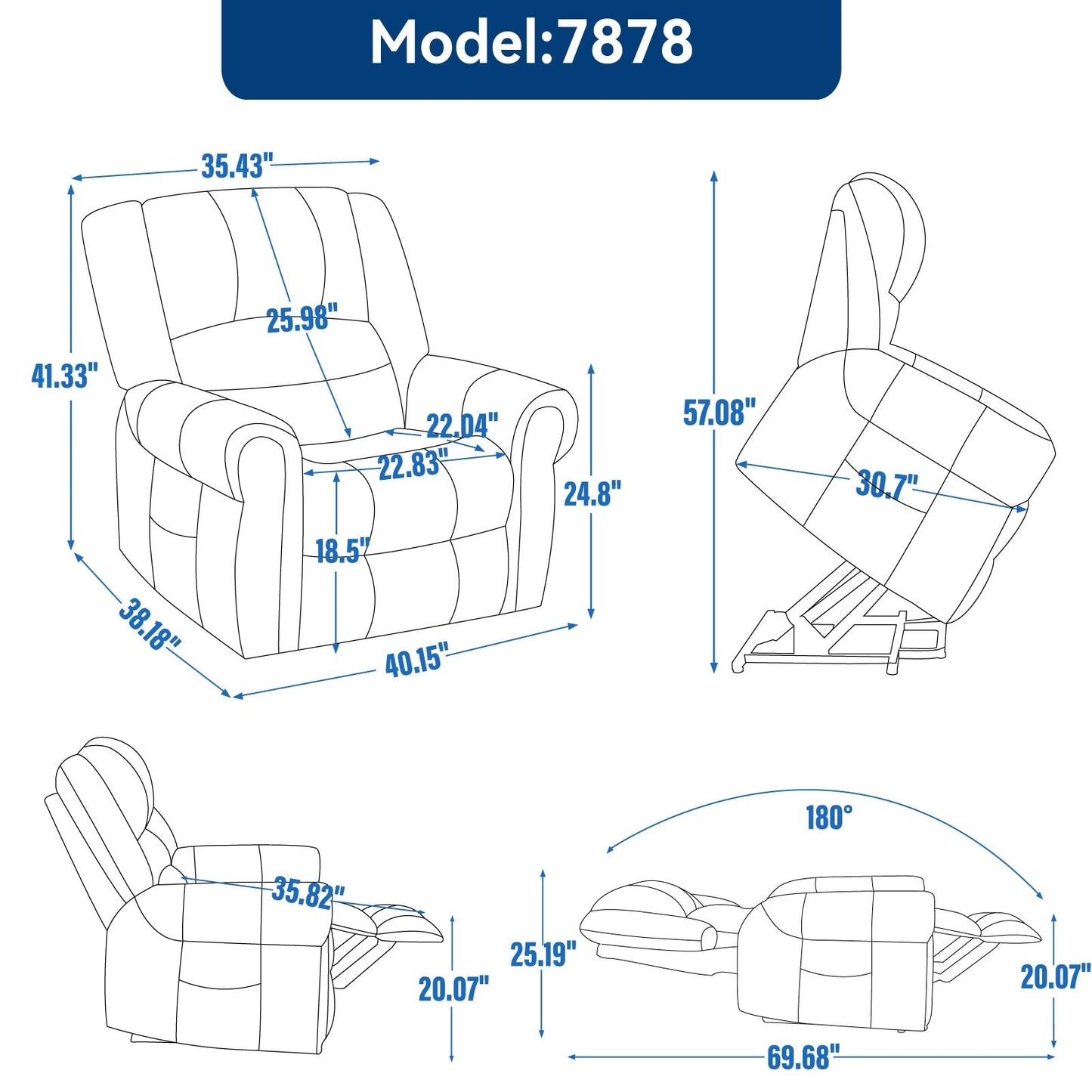 Power Lift Recliner Chair Heat Massage Dual Motor,Leather, Heavy Duty Motion Mechanism with USB Ports