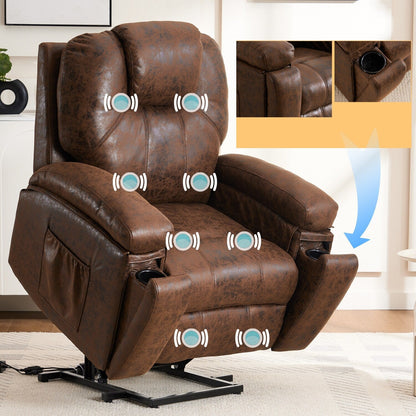 Power Lift Recliner Chair Overstuffed Wide Massage Chair Heavy Duty and Safety Motion Reclining Mechanism with Side Pockets