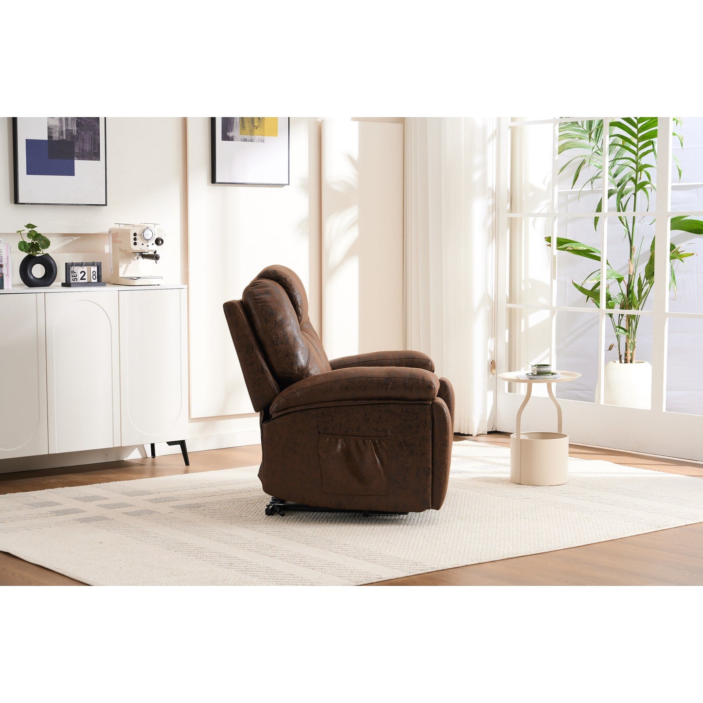Power Lift Recliner Chair Overstuffed Wide Massage Chair Heavy Duty and Safety Motion Reclining Mechanism with Side Pockets