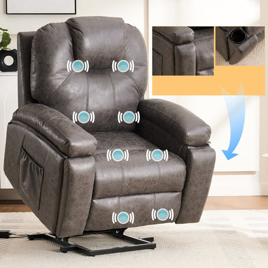 Power Lift Recliner Chair Overstuffed Wide Massage Chair Heavy Duty and Safety Motion Reclining Mechanism with Side Pockets