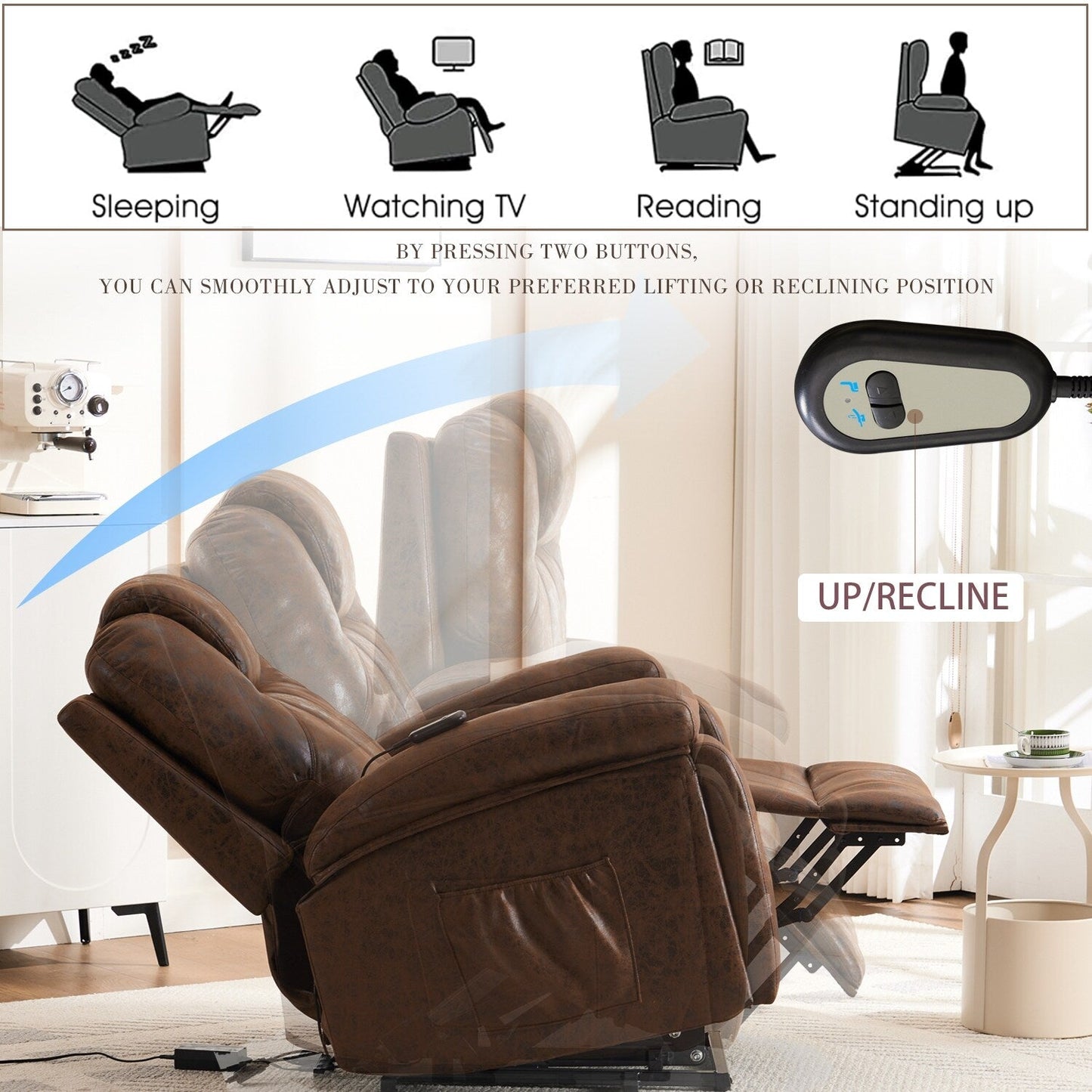Power Lift Recliner Chair Overstuffed Wide Massage Chair Heavy Duty and Safety Motion Reclining Mechanism with Side Pockets