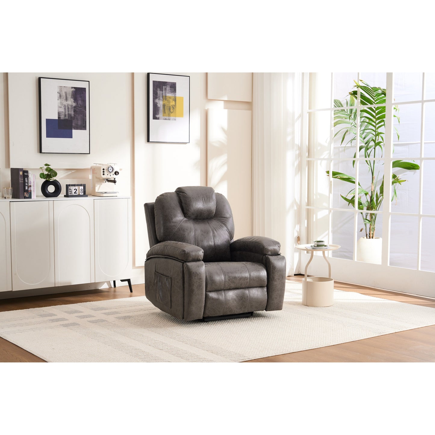 Power Lift Recliner Chair Overstuffed Wide Massage Chair Heavy Duty and Safety Motion Reclining Mechanism with Side Pockets