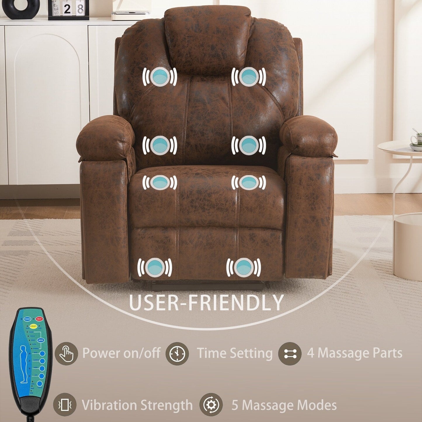 Power Lift Recliner Chair Overstuffed Wide Massage Chair Heavy Duty and Safety Motion Reclining Mechanism with Side Pockets