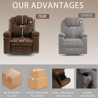 Power Lift Recliner Chair Overstuffed Wide Massage Chair Heavy Duty and Safety Motion Reclining Mechanism with Side Pockets