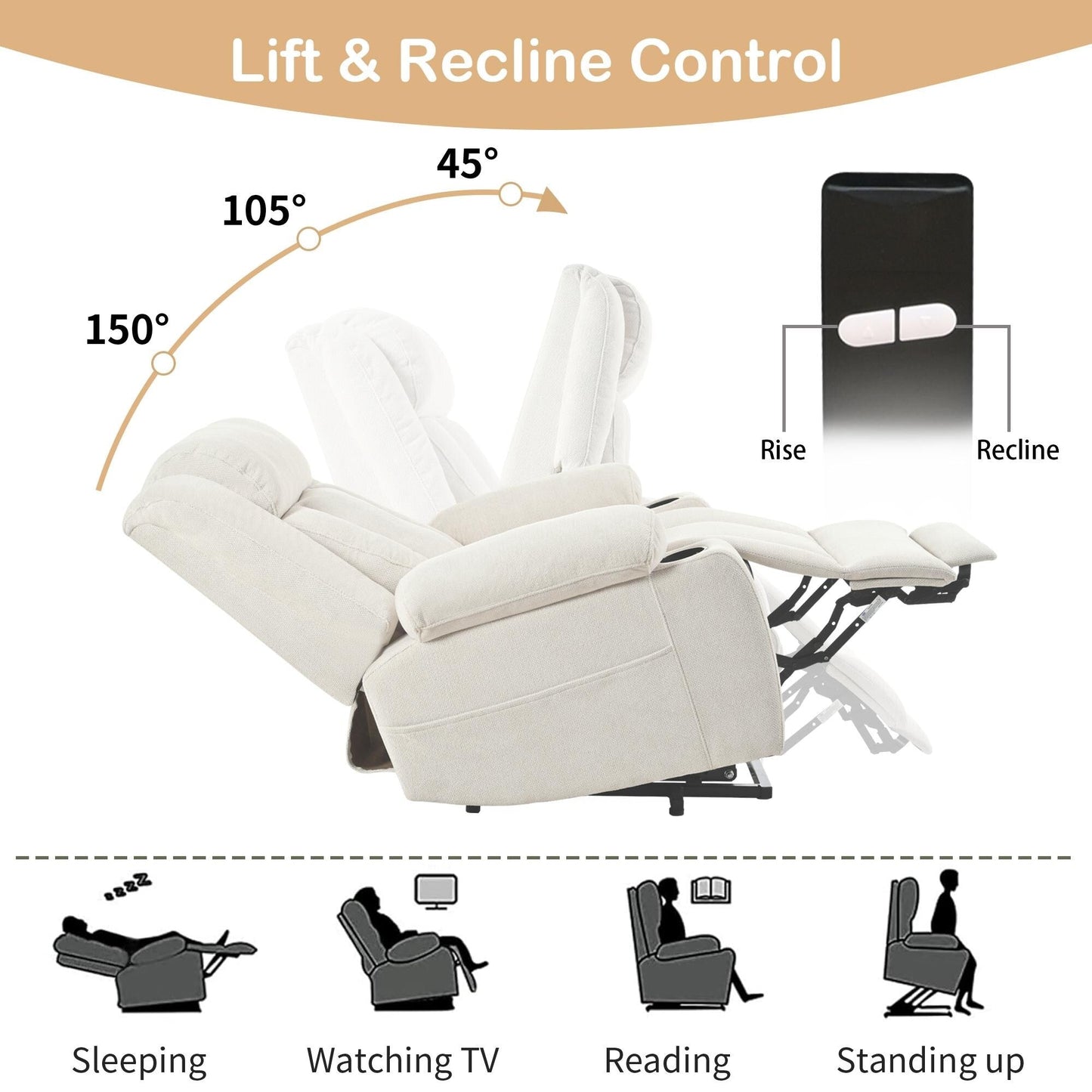 Power Lift Recliner Chair for Elderly, Classic Single Sofa with 2 Cup Holders,Side Pockets,Remote Control