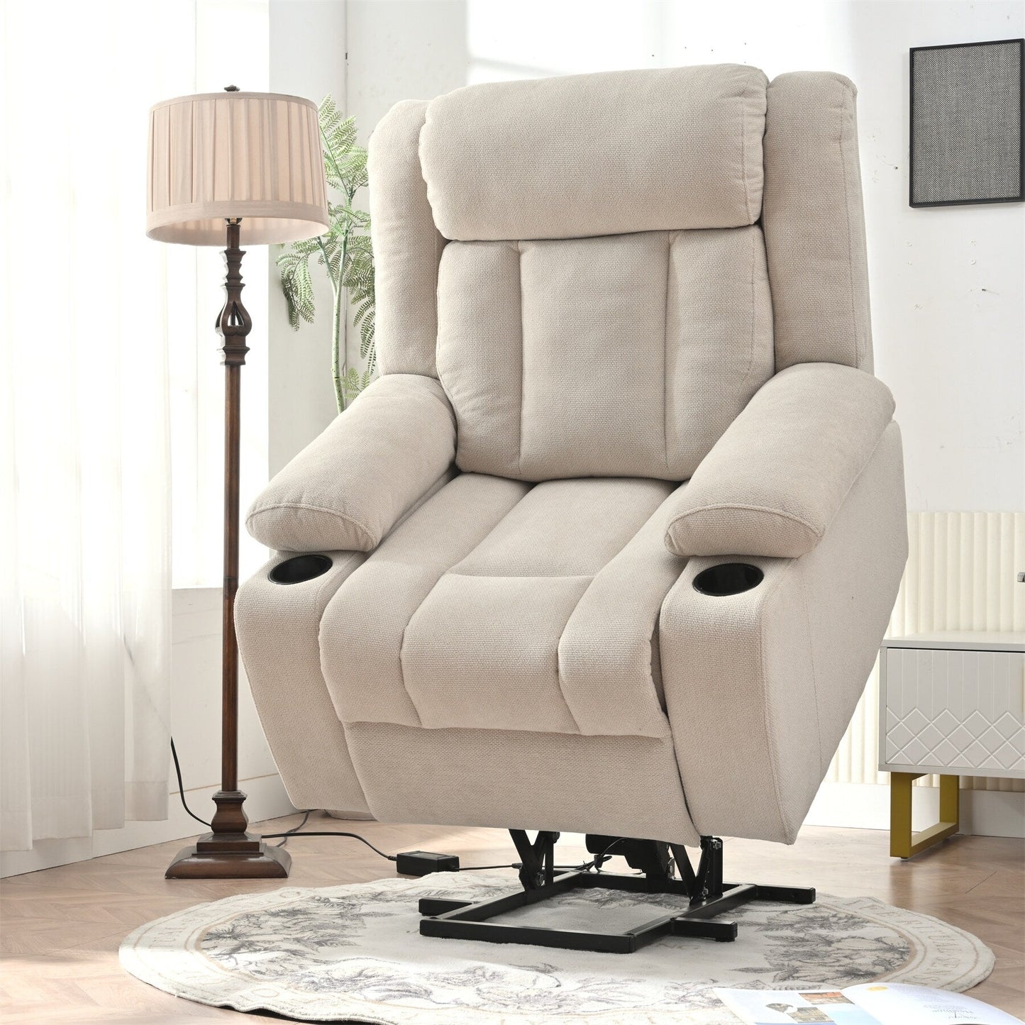 Power Lift Recliner Chair for Elderly, Classic Single Sofa with 2 Cup Holders,Side Pockets,Remote Control