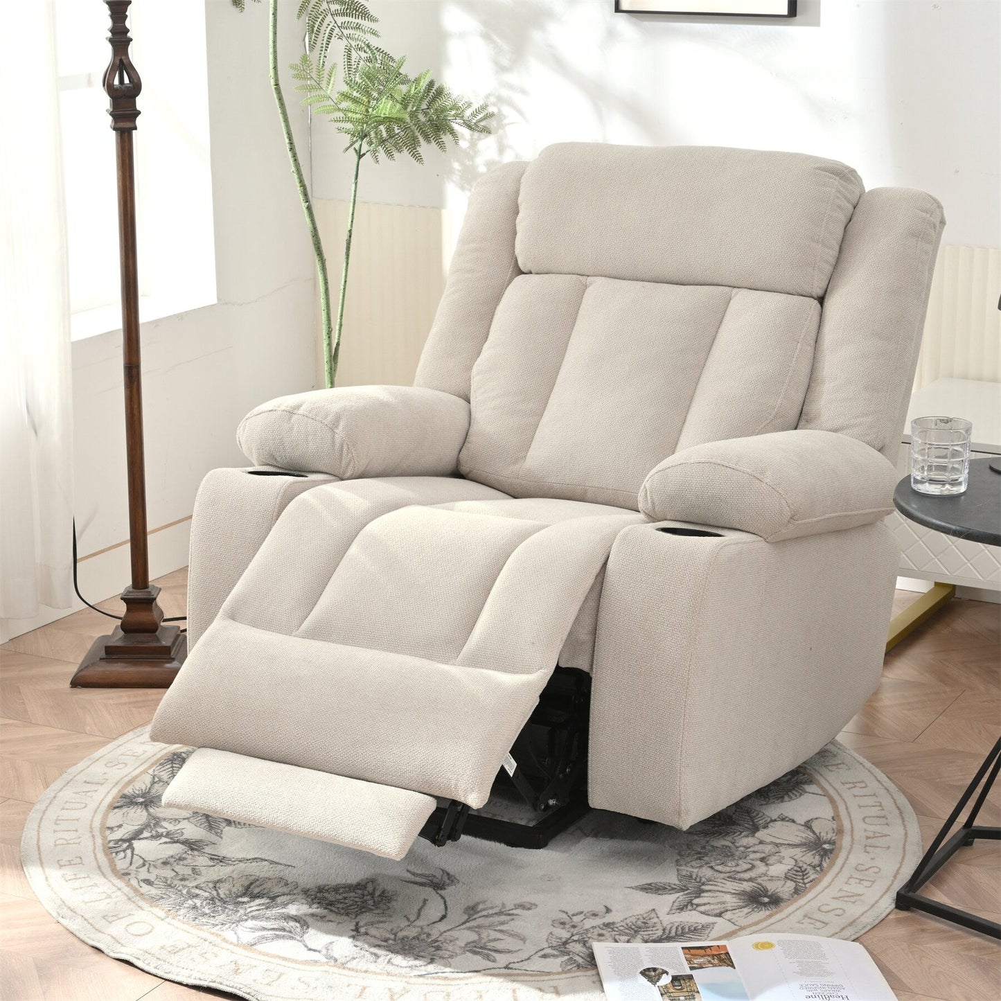 Power Lift Recliner Chair for Elderly, Classic Single Sofa with 2 Cup Holders,Side Pockets,Remote Control