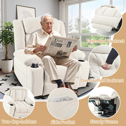 Power Lift Recliner Chair for Elderly, Classic Single Sofa with 2 Cup Holders,Side Pockets,Remote Control