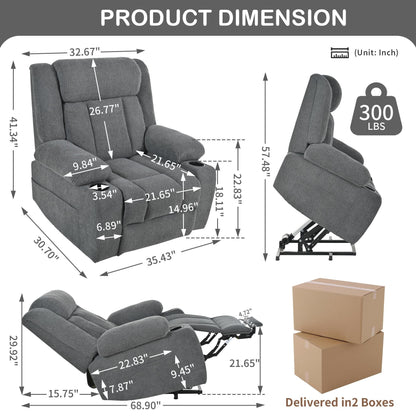 Power Lift Recliner Chair for Elderly, Classic Single Sofa,Home Theater Seat with 2 Cup Holders, Side Pockets, Remote Control