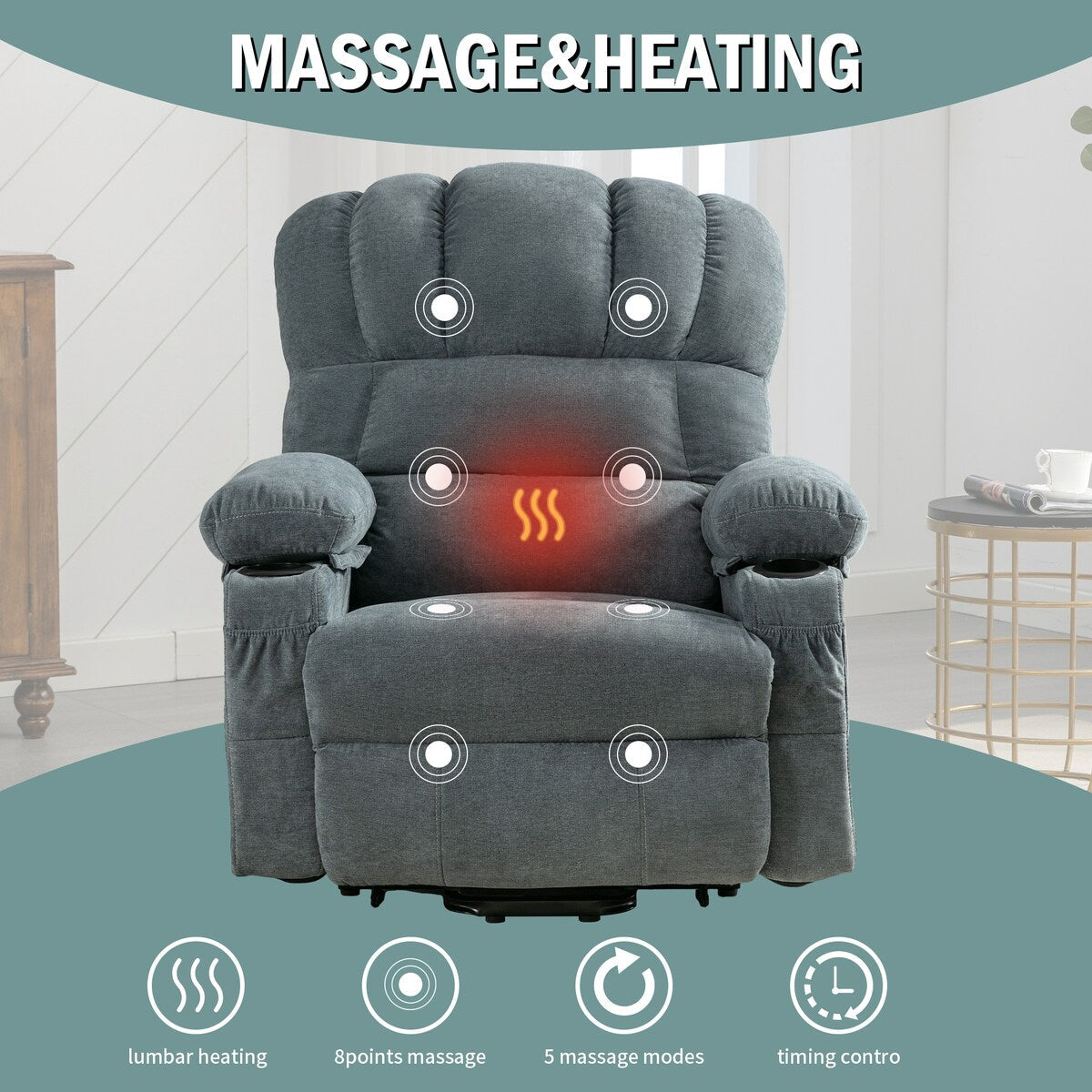 Power Lift Recliner Chair for Elderly, Heat  Massage Recliners Chair